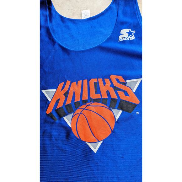 New York Knicks 90s STARTER Reversible AOP Print jersey M blue NBA vintage - Picture 6 of 7